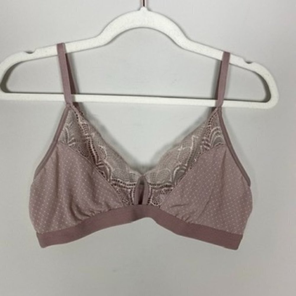 Leonisa Bralette Bra Intimate Lace Polka Dot Pink Womens Large